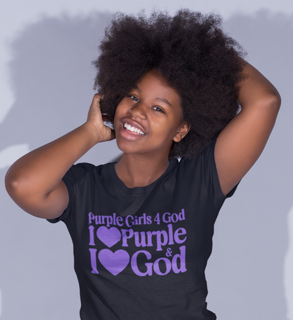 Purple Girls 4 God Adult T-shirt | Black Contrast
