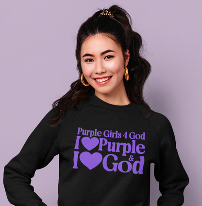 Purple Girls 4 God Adult Sweatshirt | Black Contrast
