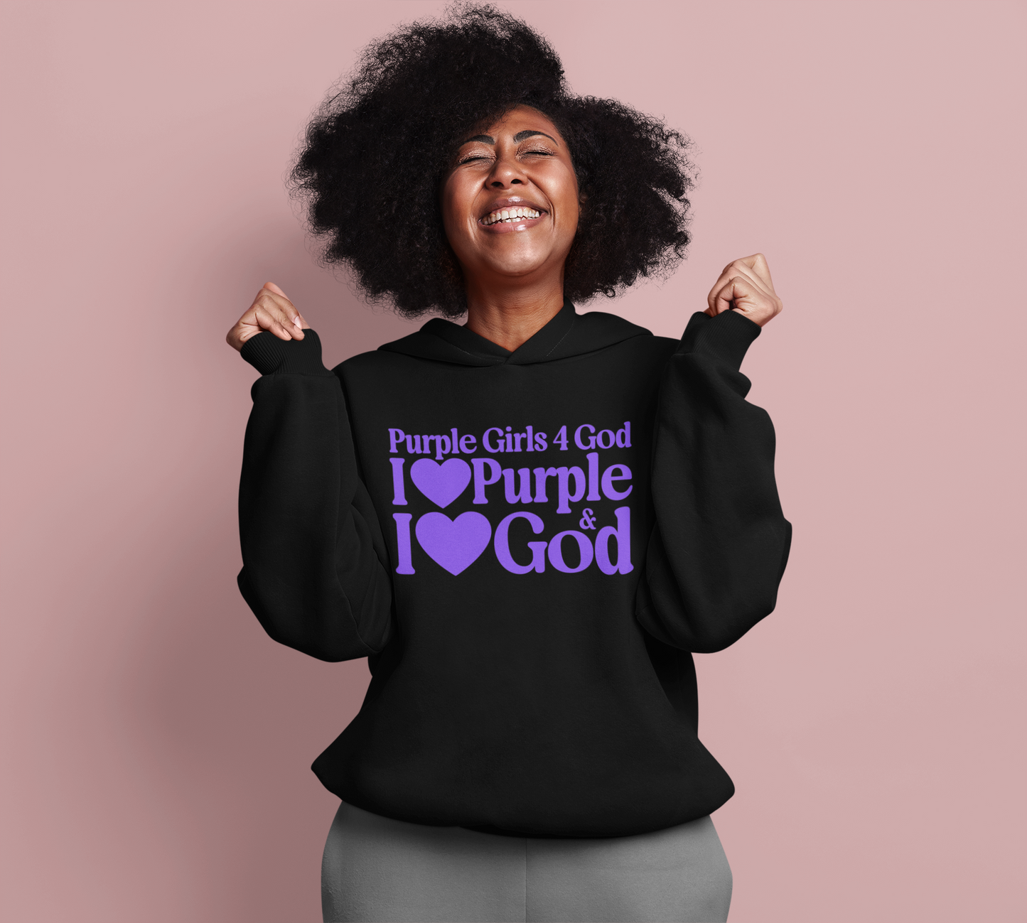 Purple Girls 4 God Adult Hoodie | Black Contrast