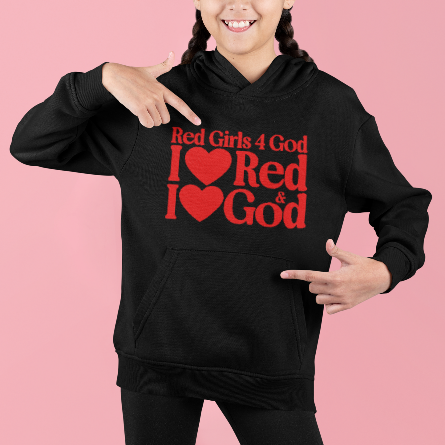 Red Girls 4 God Youth Hoodie | Black Contrast