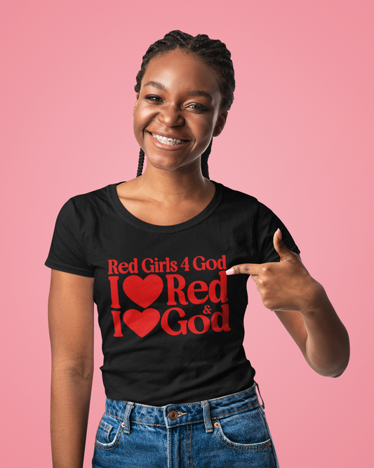 Red Girls 4 God Adult T-shirt | Black Contrast