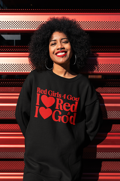 Red Girls 4 God Adult Sweatshirt | Black Contrast