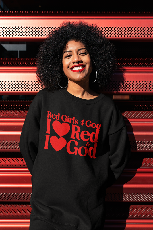 Red Girls 4 God Adult Sweatshirt | Black Contrast