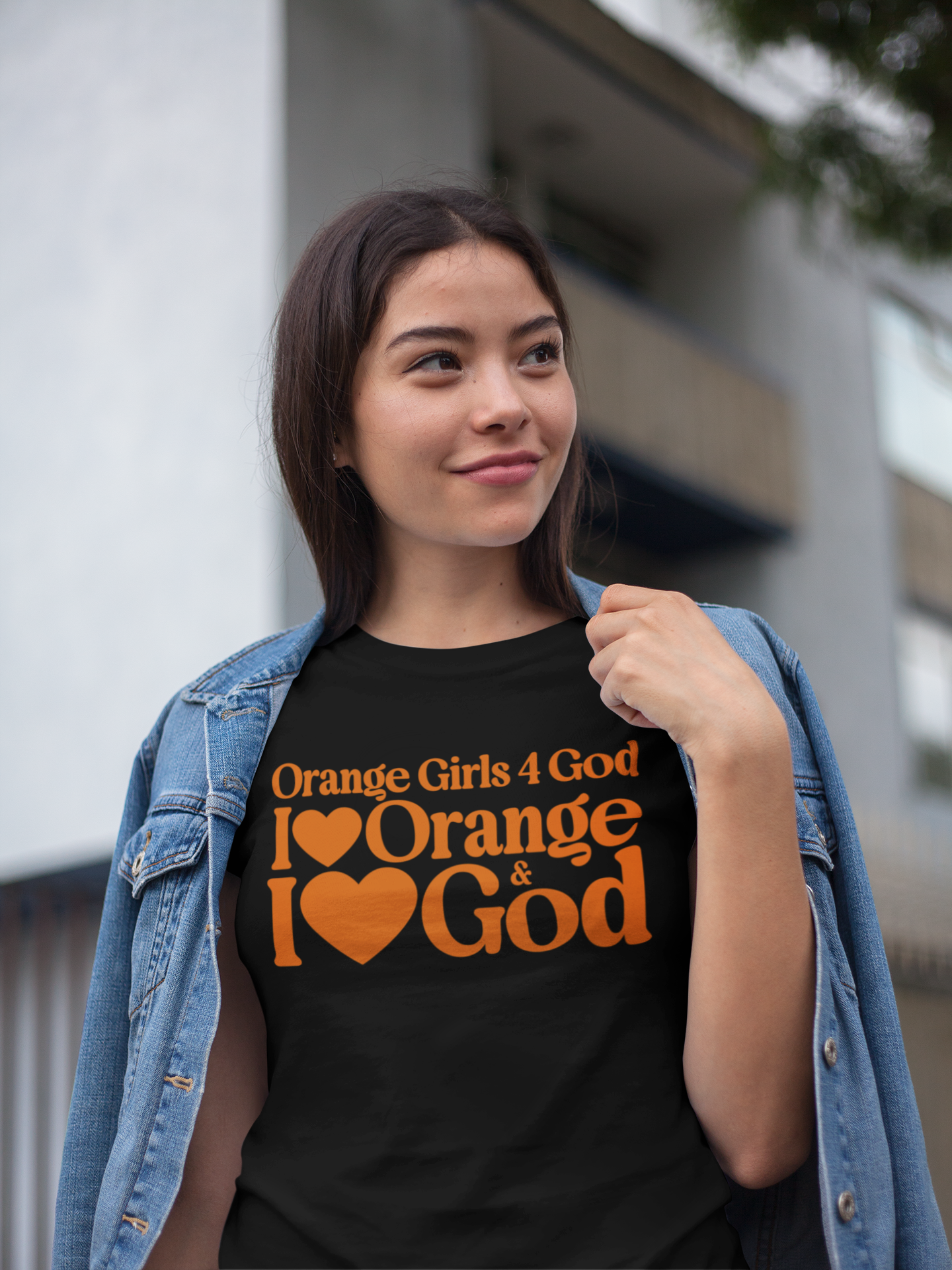 Orange Girls 4 God Adult T-shirt | Black Contrast