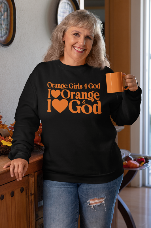 Orange Girls 4 God Adult Sweatshirt | Black Contrast