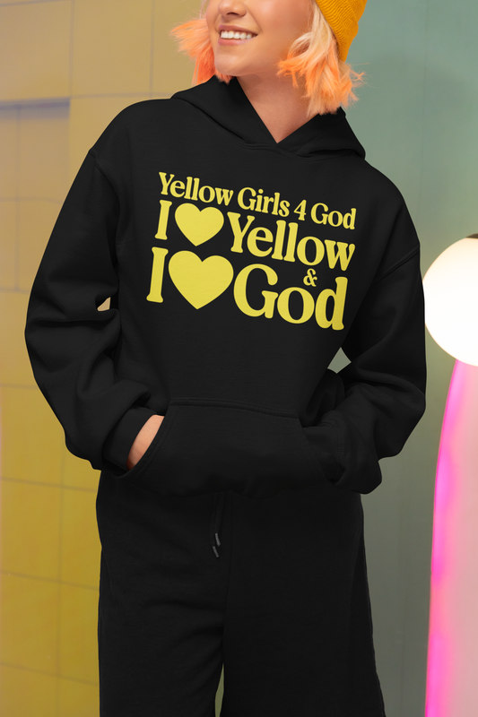 Yellow Girls 4 God Adult Hoodie | Black Contrast