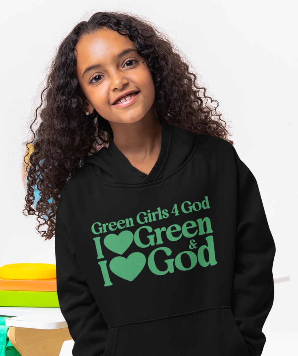 Green Girls 4 God Youth Hoodie | Black Contrast
