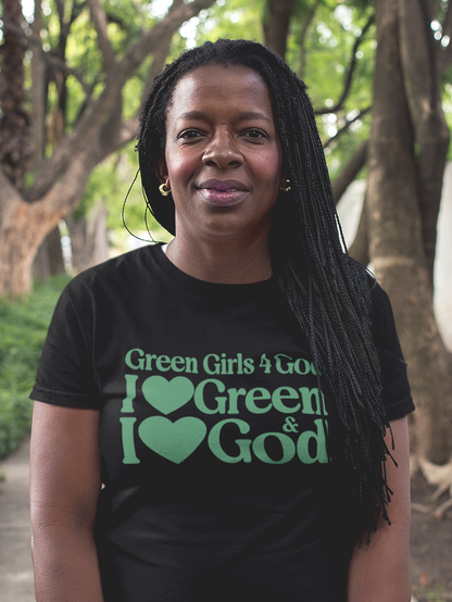 Green Girls 4 God Adult T-shirt | Black Contrast