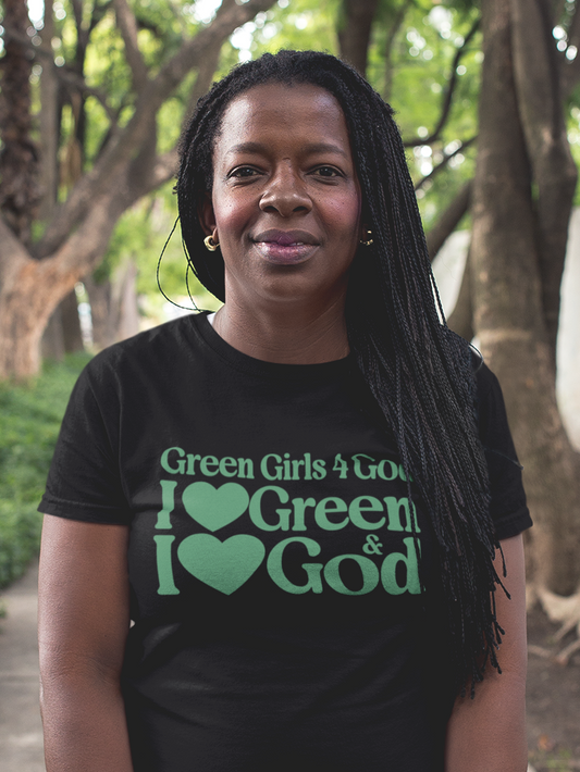 Green Girls 4 God Adult T-shirt | Black Contrast