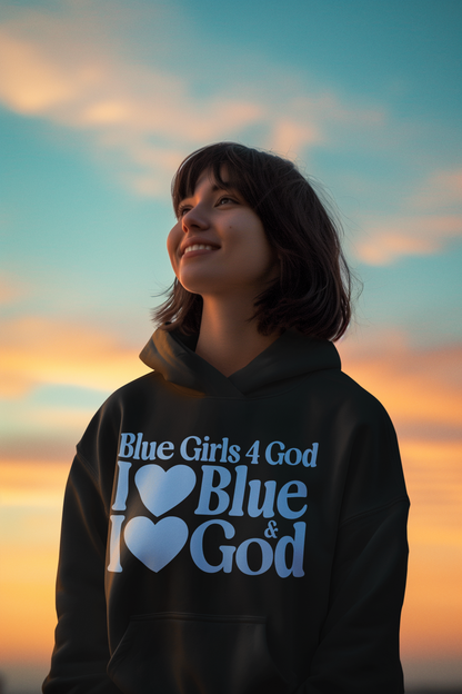 Blue Girls 4 God Adult Hoodie | Black Contrast