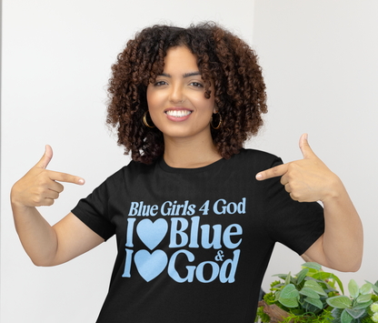 Blue Girls 4 God Adult T-shirt | Black Contrast