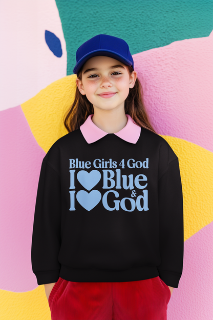 Blue Girls 4 God Youth Sweatshirt | Black Contrast