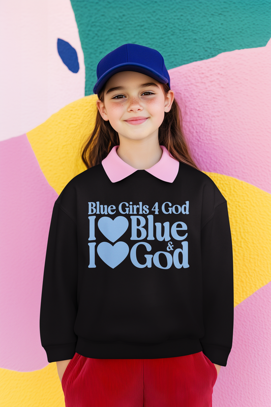 Blue Girls 4 God Youth Sweatshirt | Black Contrast