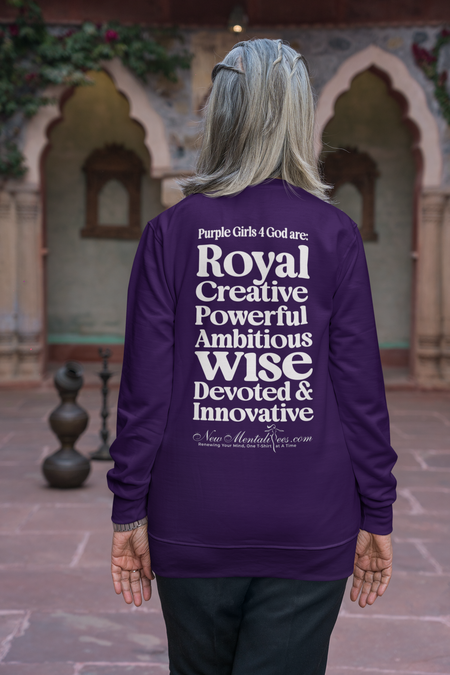 Purple Girls 4 God Adult Sweatshirt - You Are Royal, Creative, Powerful, Ambitious, Wise, Devoted, and Innovative!