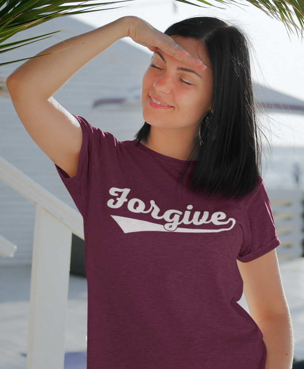 HomeRun Forgive Unisex T-Shirt | Baseball Script Tee | Inspirational Graphic Shirt | Positive Message Apparel | Motivational Unisex Shirt