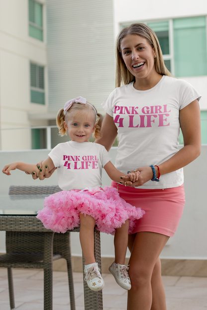 Pink Girl 4 Life T-Shirt - Cute Youth White Graphic Tee, Positive Affirmation Shirt, Inspirational Gift
