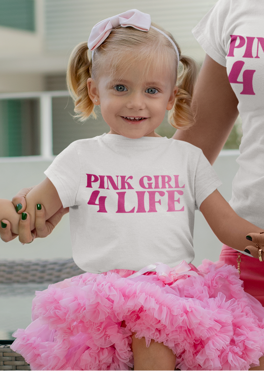 Pink Girl 4 Life T-Shirt - Cute Youth White Graphic Tee, Positive Affirmation Shirt, Inspirational Gift