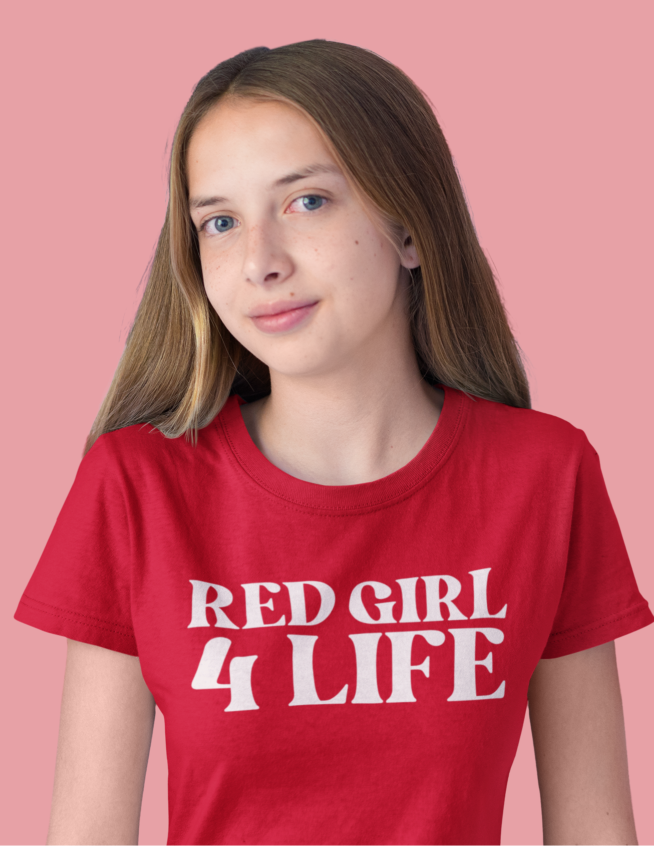 Red Girl 4 Life T-Shirt -  Cute Youth Red Graphic Tee, Positive Affirmation Shirt, Inspirational T-Shirt, Red Fashion Tee