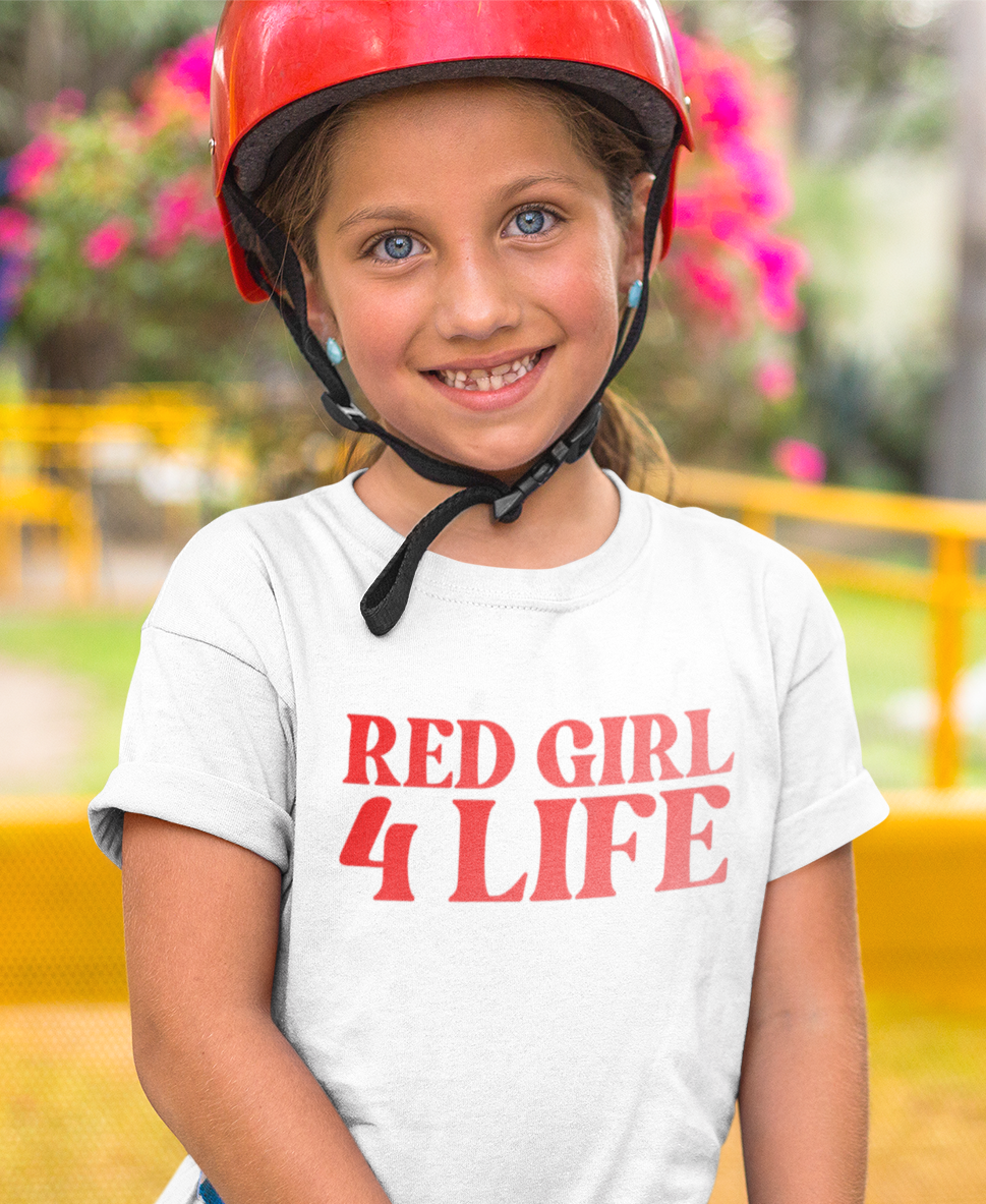 Red Girl 4 Life T-Shirt -  Cute Youth White Graphic Tee, Positive Affirmation Shirt, Inspirational T-Shirt, Red Fashion Tee