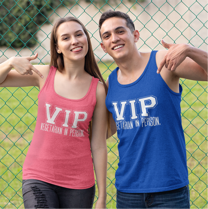 VIP Vegetarian Unisex Tank Top – Vegetarian In Person Healthy Lifestyle Statement Tank | Vegetarian Gift | Summer Tank