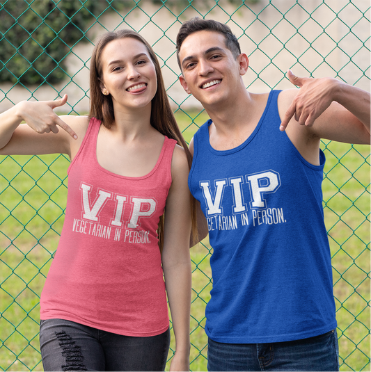 VIP Vegetarian Unisex Tank Top – Vegetarian In Person Healthy Lifestyle Statement Tank | Vegetarian Gift | Summer Tank