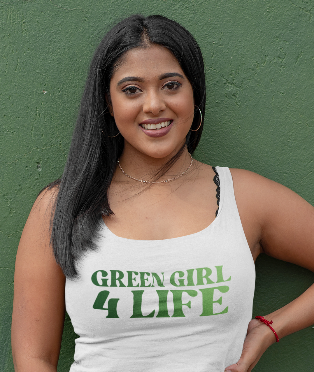 Green Girl 4 Life Ladies Sleeveless White Tank Top | Double-Sided Graphic Tank | Inspirational Tank for Women (Unisex)