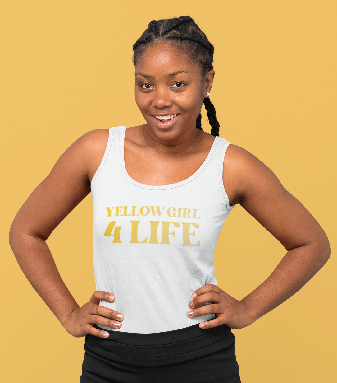 💛 Yellow Girl 4 Life Ladies White Tank Top | Double-Sided Graphic Tank | Inspirational Sleeveless Tank for Women (Unisex)