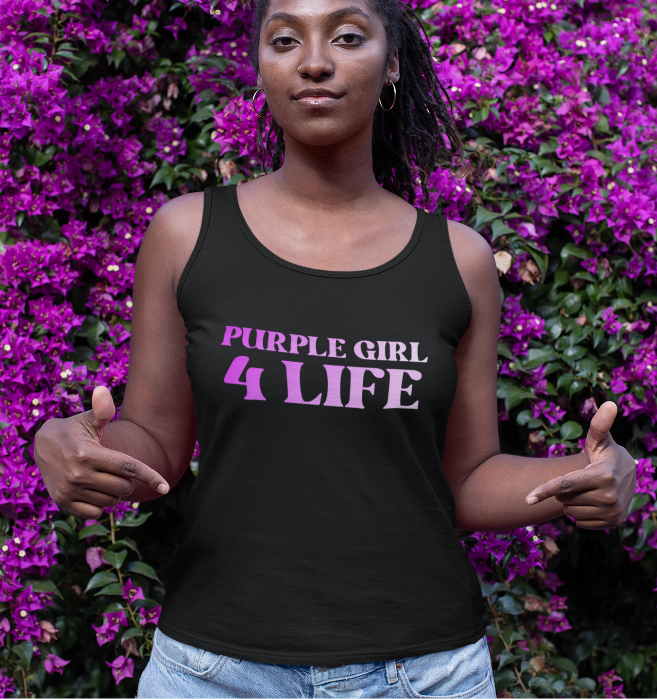 Purple Girl 4 Life Ladies Sleeveless Black Tank Top | Double-Sided Graphic Tank | Inspirational Tank for Women (Unisex)