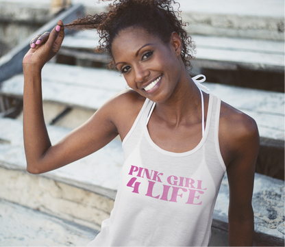 Pink Girl 4 Life Ladies White Tank Top | Double-Sided Graphic Tank | Inspirational Tank for Women (Unisex)
