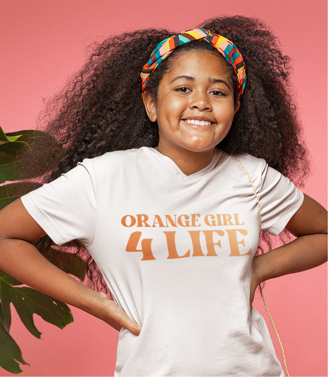Orange Girl 4 Life T-Shirt - Cute Youth White Graphic Tee, Positive Affirmation Shirt, Inspirational T-Shirt, Orange Fashion Tee
