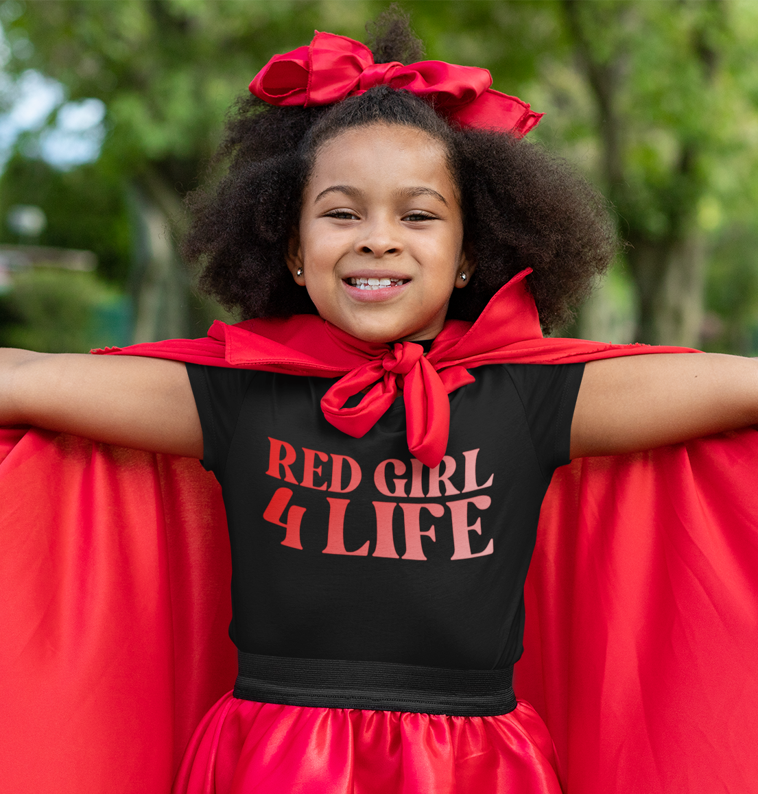 Red Girl 4 Life T-Shirt -  Cute Youth Black Graphic Tee, Positive Affirmation Shirt, Inspirational T-Shirt, Red Fashion Tee