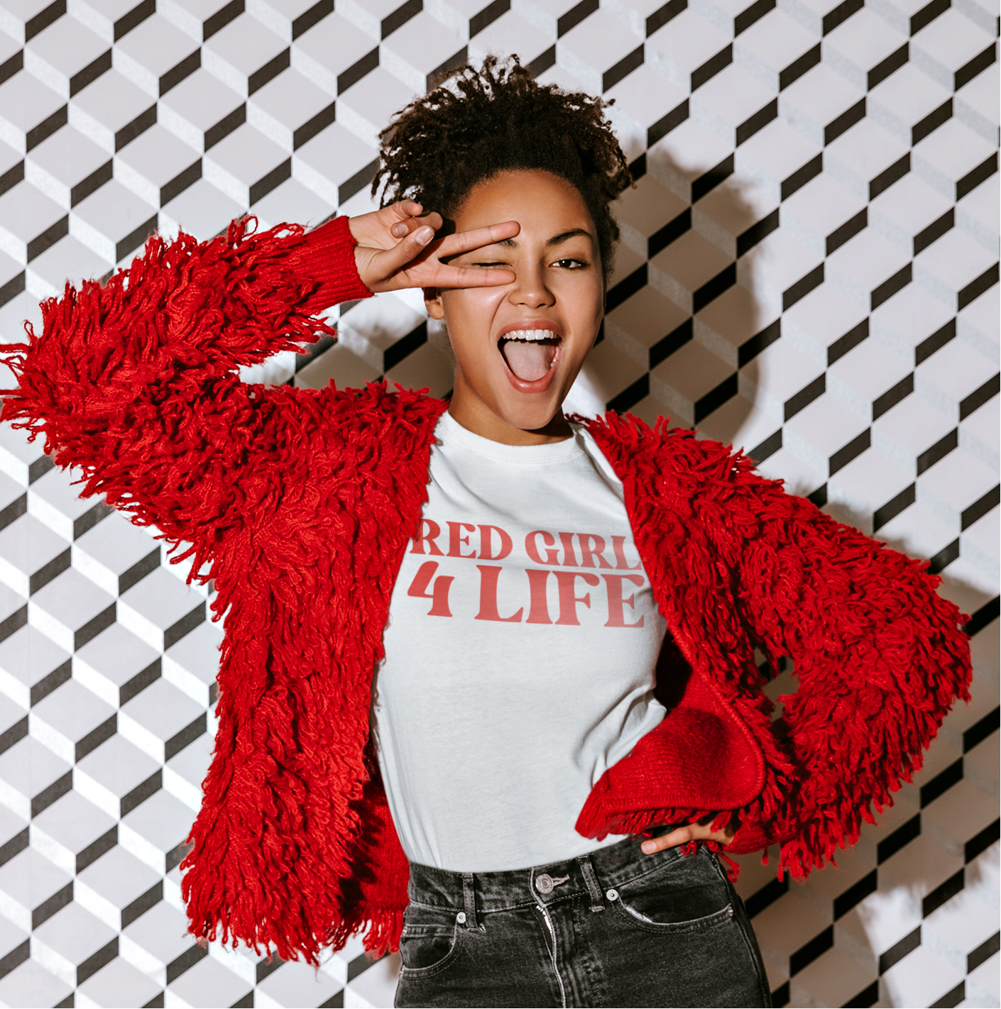 Red Girl 4 Life T-Shirt -  Cute Ladies White Graphic Tee, Positive Affirmation Shirt, Inspirational T-Shirt, Red Fashion Tee