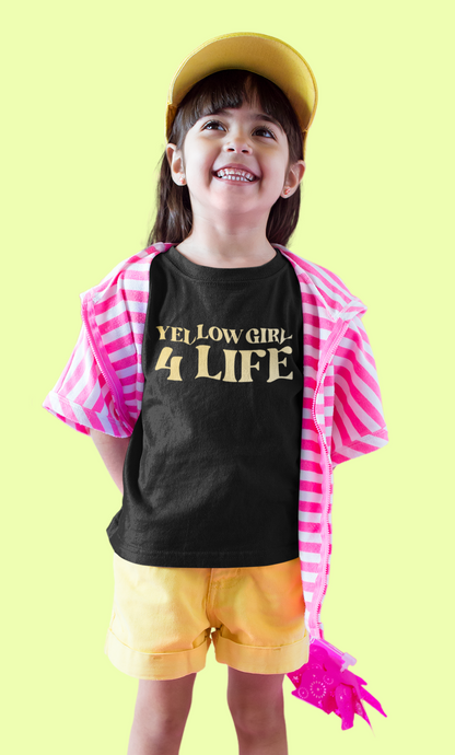 Yellow Girl 4 Life T-Shirt - Cute Youth Black Graphic Tee, Positive Affirmation Shirt, Inspirational T-Shirt, Yellow Fashion Tee