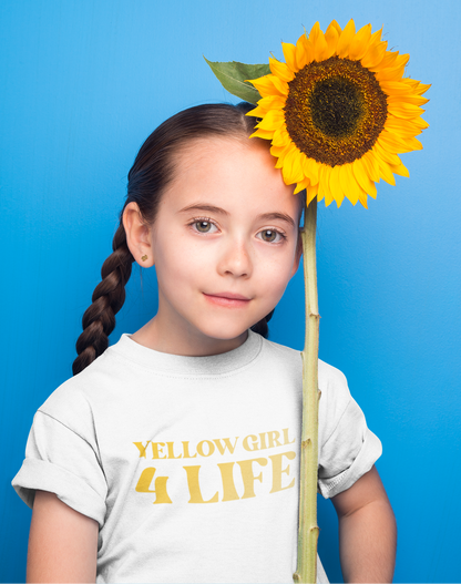 Yellow Girl 4 Life T-Shirt - Cute Youth White Graphic Tee, Positive Affirmation Shirt, Inspirational T-Shirt, Yellow Fashion Tee
