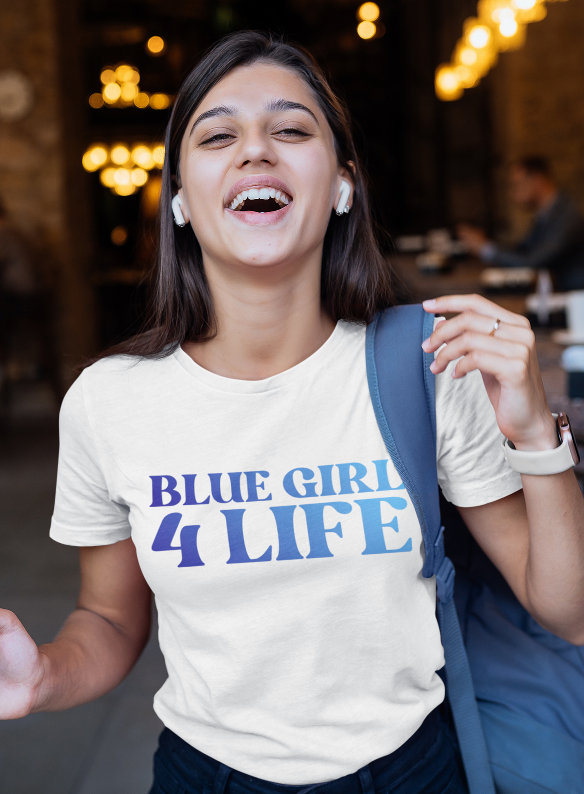 Blue Girl 4 Life T-Shirt - Cute Ladies White Graphic Tee, Positive Affirmation Shirt, Inspirational Unisex T-Shirt, Blue Fashion Tee