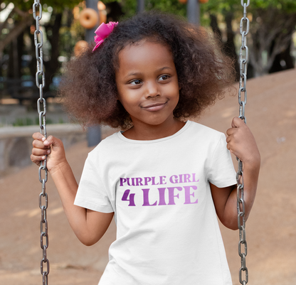 Purple Girl 4 Life T-Shirt - Cute Youth White Graphic Tee, Inspirational Shirt, Positive Affirmation T-Shirt, Purple Fashion Tee