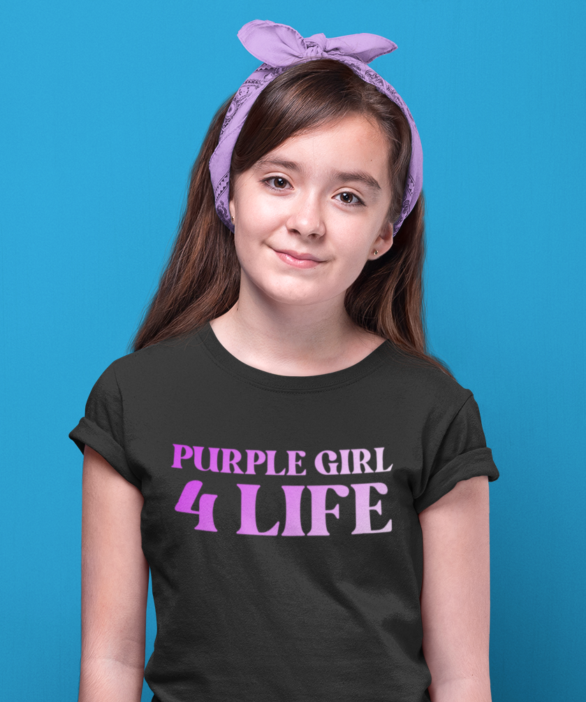 Purple Girl 4 Life T-Shirt - Cute Youth Black Graphic Tee, Inspirational Shirt, Positive Affirmation T-Shirt, Purple Fashion Tee
