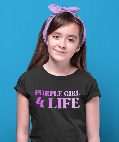 Purple Girl 4 Life T-Shirt - Cute Youth Black Graphic Tee, Inspirational Shirt, Positive Affirmation T-Shirt, Purple Fashion Tee