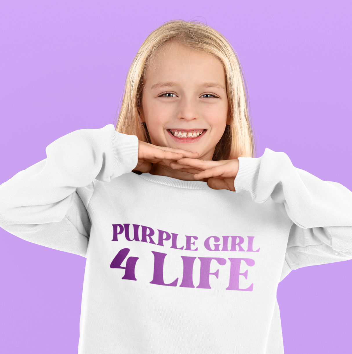 Purple Girl 4 Life Sweatshirt - Cute Youth White Graphic Sweatshirt, Inspirational Sweatshirt, Positive Affirmation Sweatshirt, Purple Fashion