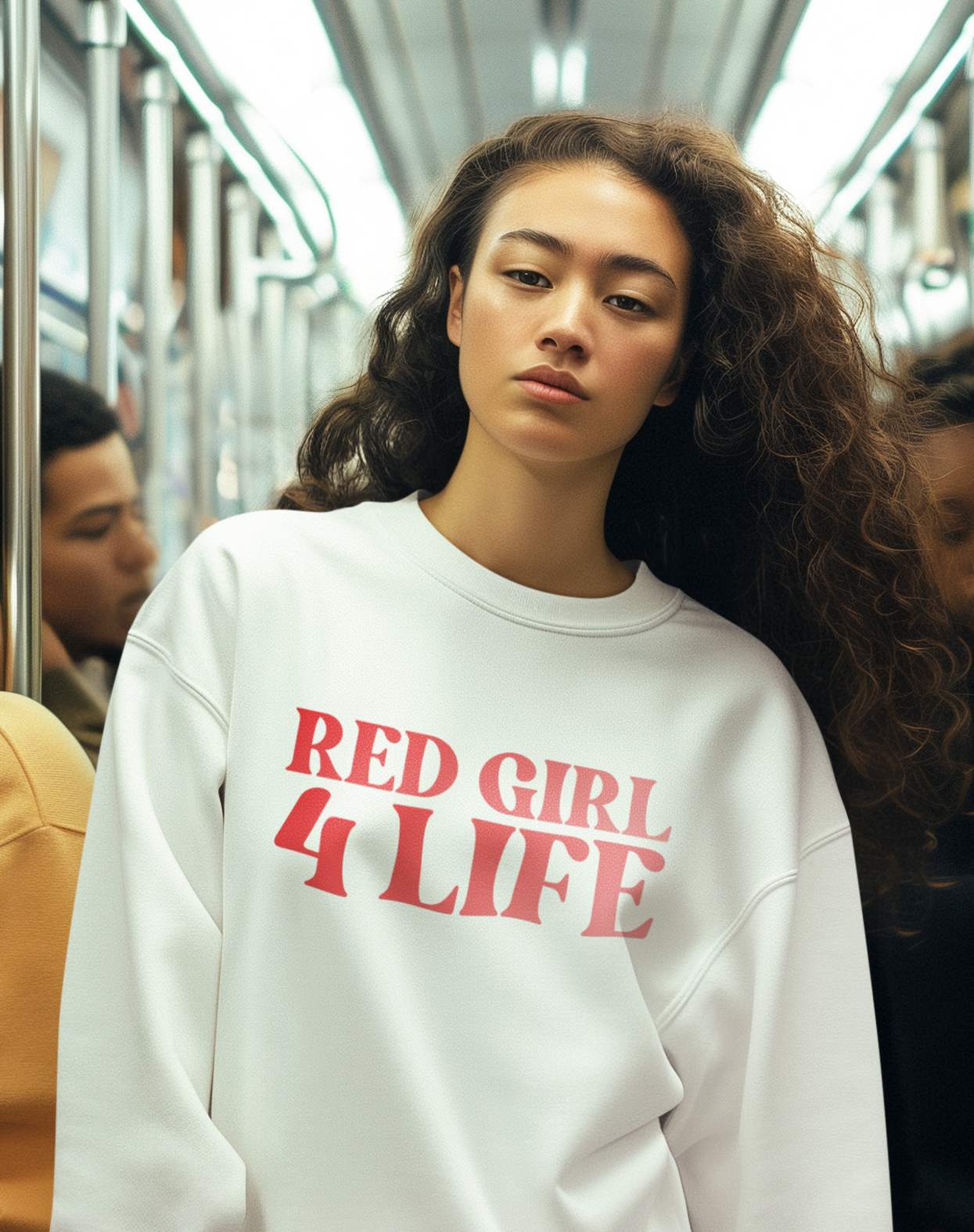 Red Girl 4 Life Sweatshirt -  Cute Youth White Graphic Sweatshirt, Positive Affirmation Sweatshirt, Inspirational Sweatshirt, Red Fashion Sweatshirt