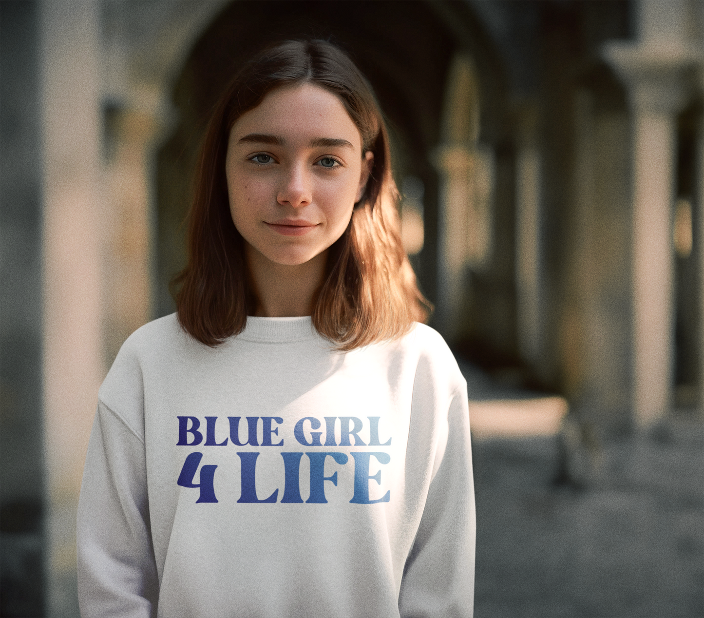 Blue Girl 4 Life Sweatshirt - Cute Youth White Graphic Sweatshirt, Positive Affirmation Sweatshirt, Inspirational Sweatshirt, Blue Fashion
