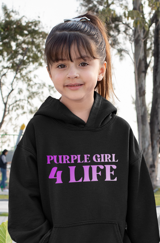 Purple Girl 4 Life Hoodie - Cute Youth Black Graphic Hoodie, Inspirational Hoodie, Positive Affirmation Hoodie, Purple Fashion