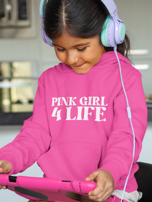 Pink Girl 4 Life Hoodie - Cute Youth Pink Graphic Hoodie, Positive Affirmation Hoodie, Inspirational Gift