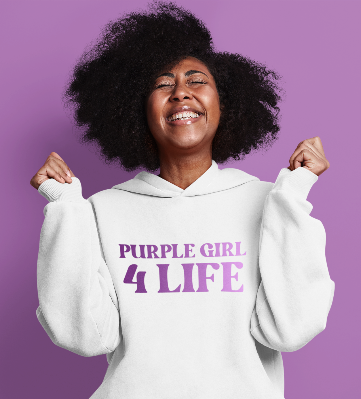 Purple Girl 4 Life Hoodie - Cute Ladies White Graphic Hoodie, Inspirational Hoodie, Positive Affirmation Unisex Hoodie, Purple Fashion
