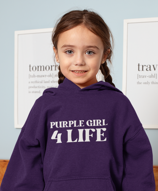 Purple Girl 4 Life Hoodie - Cute Youth Purple Graphic Hoodie, Inspirational Hoodie, Positive Affirmation Hoodie, Purple Fashion