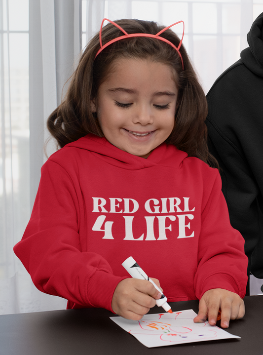 Red Girl 4 Life Hoodie -  Cute Youth Red Graphic Hoodie, Positive Affirmation Hoodie, Inspirational Hoodie, Red Fashion Hoodie