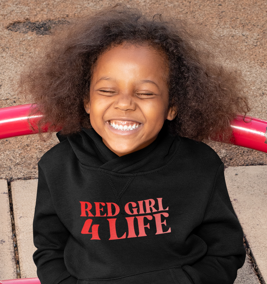 Red Girl 4 Life Hoodie -  Cute Youth Black Graphic Hoodie, Positive Affirmation Hoodie, Inspirational Unisex Hoodie, Red Fashion Hoodie