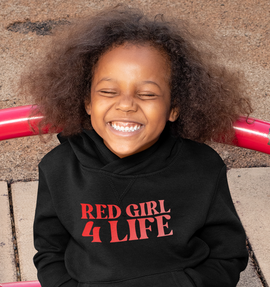 Red Girl 4 Life Hoodie -  Cute Youth Black Graphic Hoodie, Positive Affirmation Hoodie, Inspirational Unisex Hoodie, Red Fashion Hoodie