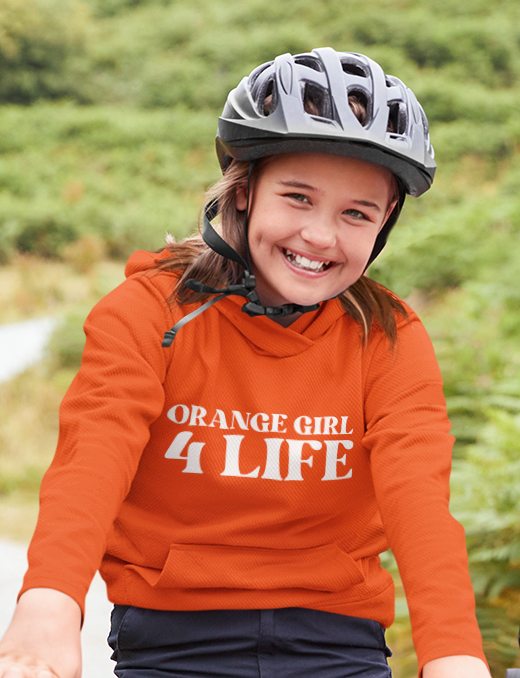 Orange Girl 4 Life Hoodie - Cute Youth Orange Graphic Hoodie, Positive Affirmation Hoodie, Inspirational Hoodie, Orange Fashion