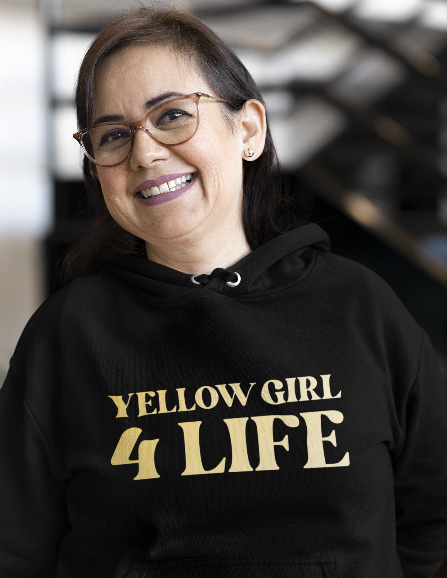 Yellow Girl 4 Life Hoodie - Cute Ladies Black Hoodie, Positive Affirmation Hoodie, Inspirational Unisex Hoodie, Yellow Fashion